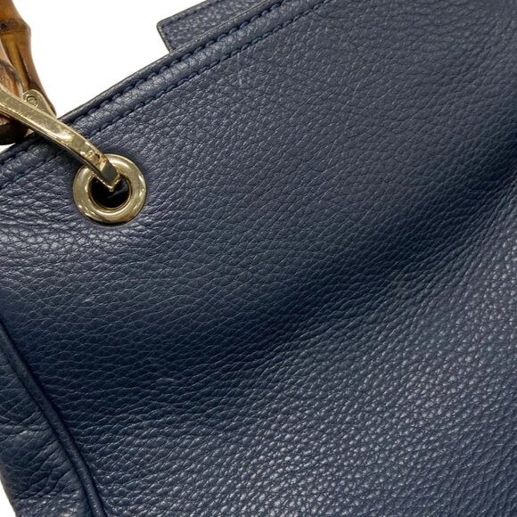 Auth GUCCI Bamboo Shopper 336032 Navy Leather - Tote Bag - Picture 12 of 16
